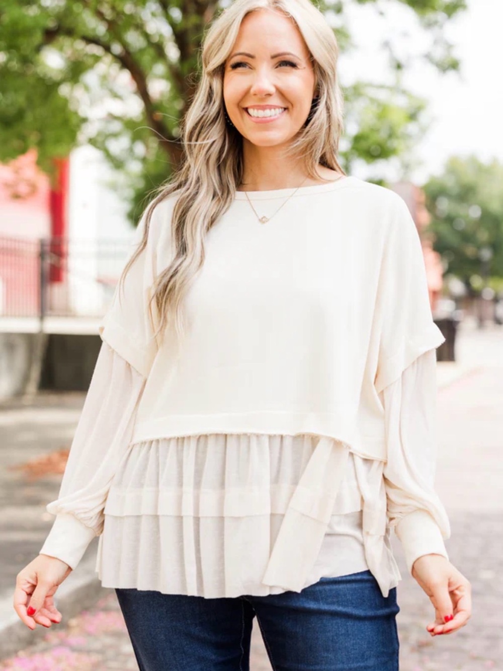 We The Free Cream Layered Peasant Tunic Top